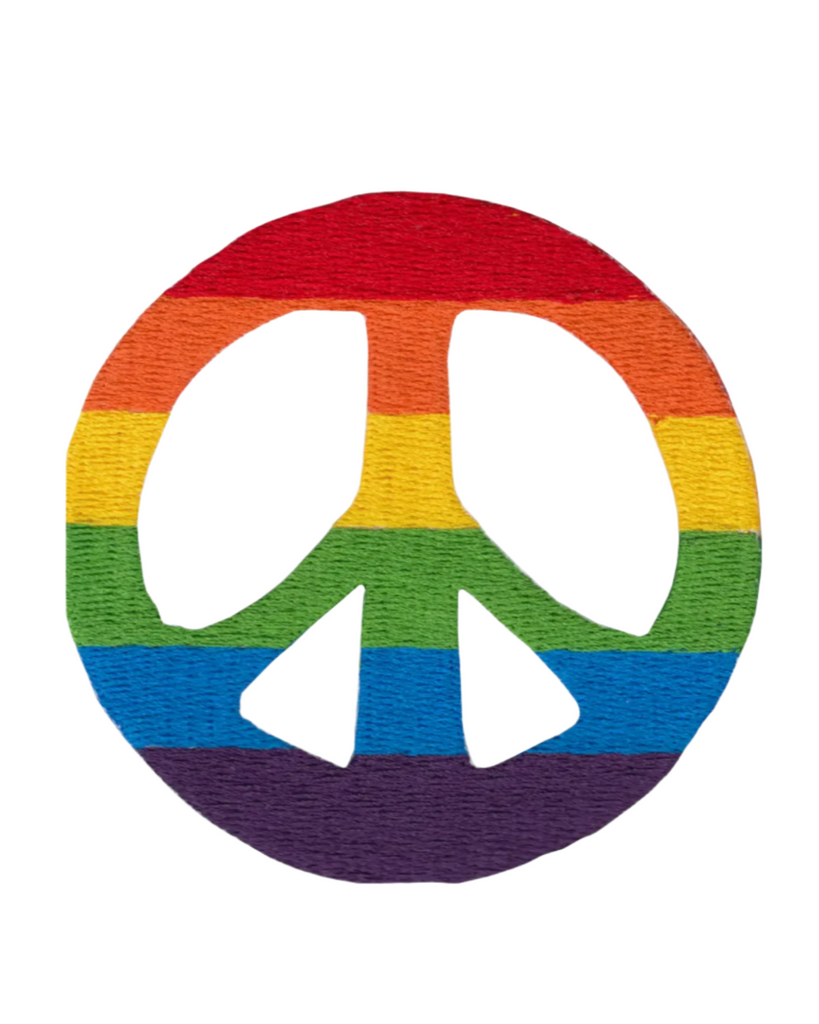 Pride rainbow peace sign embroidered iron on sew on patch by Square Deal Recordings sold by Le Monkey House