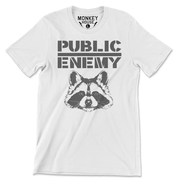 Public enemy Raccoon t shirt designed and sold by Le Monkey House in Culpeper, Virginia