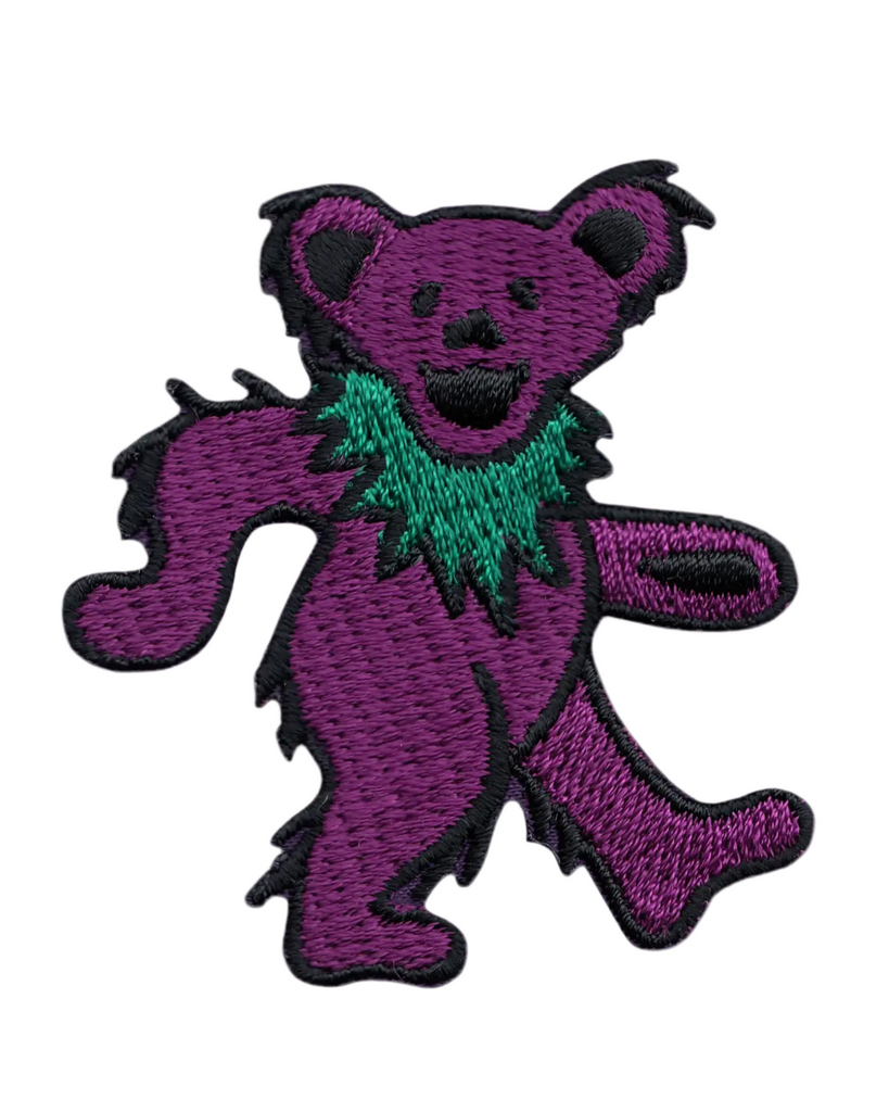 Purple and green Jerry Garcia dancing bear Grateful Dead embroidered Iron on patch by Square Deal Recordings sold by Le Monkey House