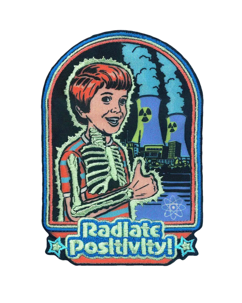 Radiate Positivity Steven Rhoades design embroidered iron on patch from Square Deal Recordings sold by Le Monkey House