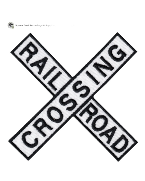 Railroad crossing embroidered iron on sew on patch by Square Deal Recordings sold by Le Monkey House