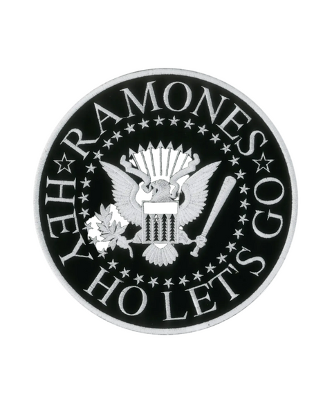 Ramones Hey ho let's go large  embroidered iron on patch by square deal recordings, sold by Le Monkey House