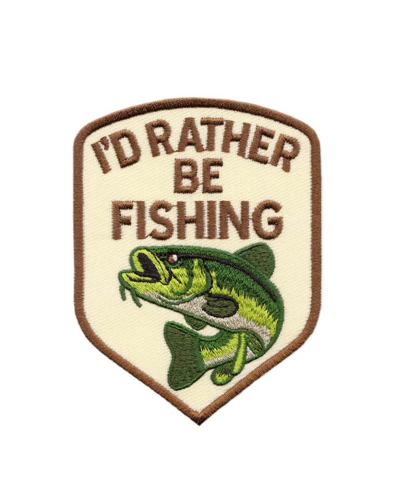 I'd rather be fishing large mouth bass embroidered Iron on patch by Square Deal Recordings sold by Le Monkey House