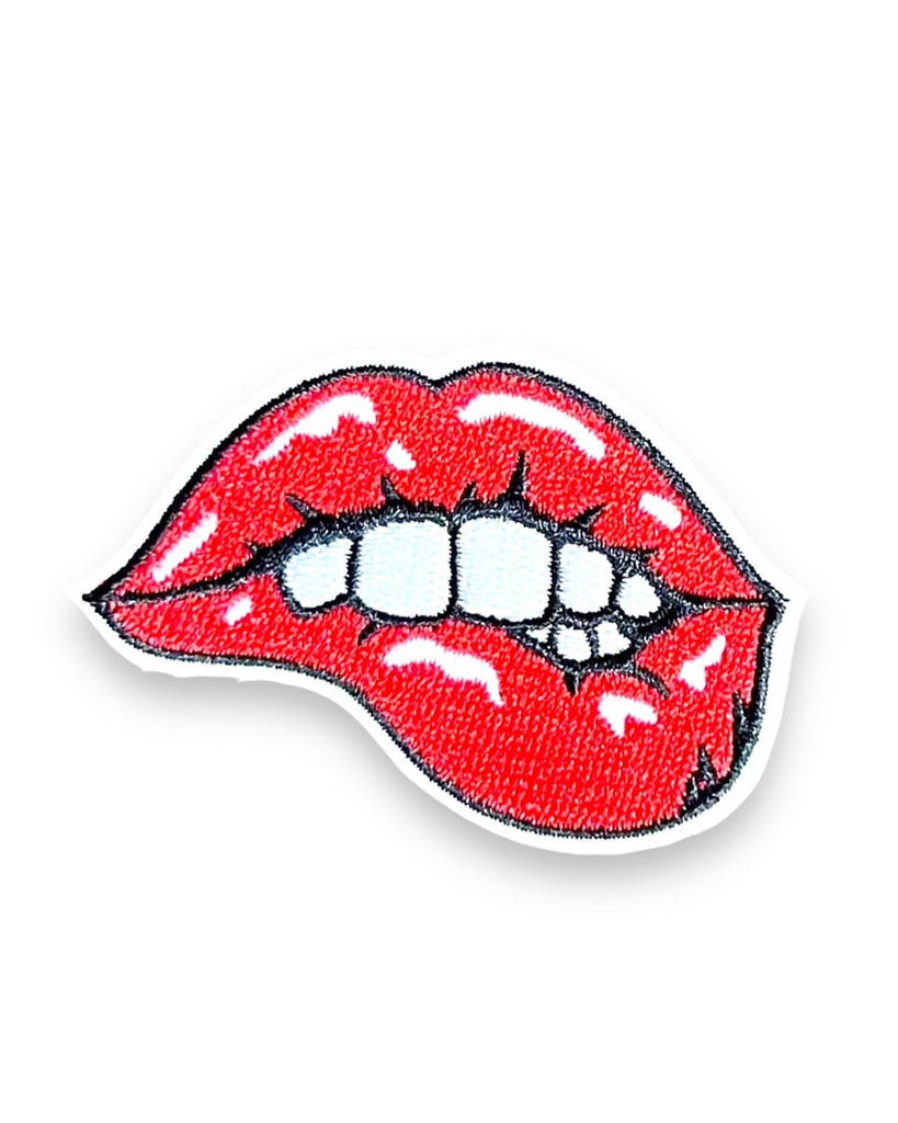 Red Lips biting lip embroidered iron on patch  by ABLN Boutique sold by Le Monkey House