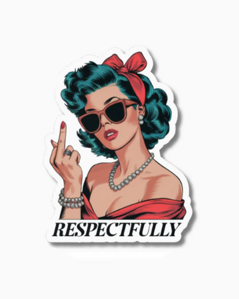 Respectfully, sassy middle finger pinup sticker by Monkey Toes sold by Le Monkey House