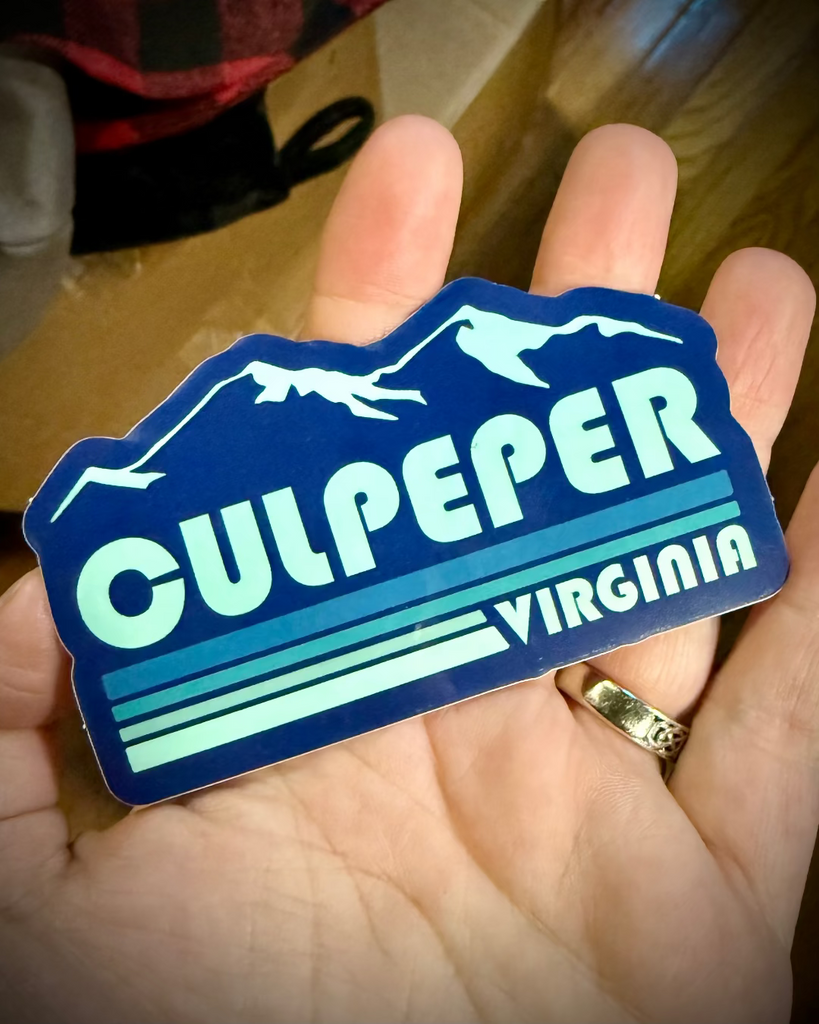 Retro blue ridge mountains Culpeper Virginia sticker designed printed and sold by Le Monkey House