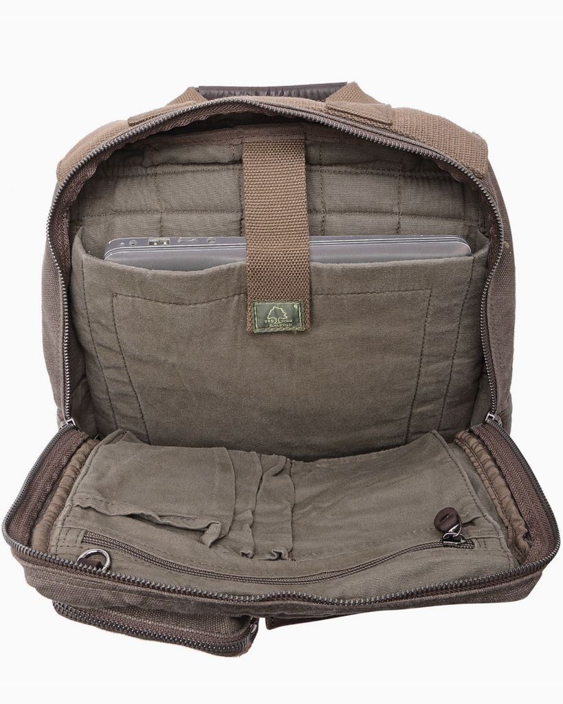 Ridge Valley canvas and leather backpack by TSD Brand sold by Le Monkey House 