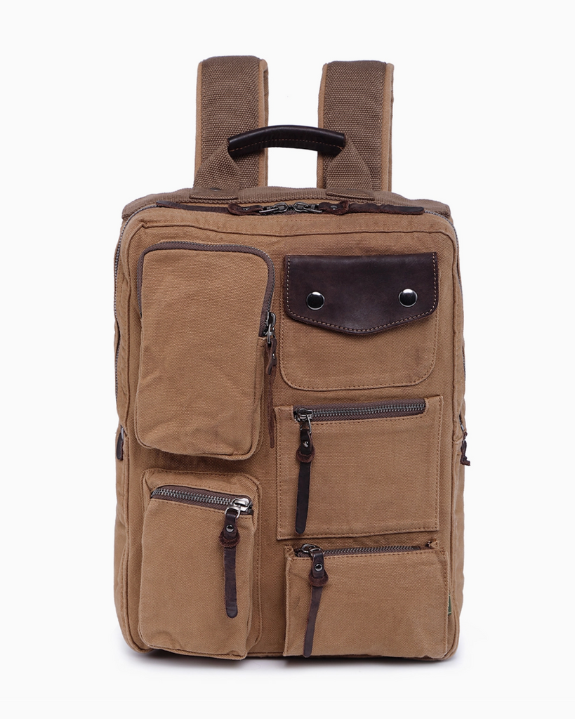 Ridge Valley canvas and leather backpack by TSD Brand sold by Le Monkey House 