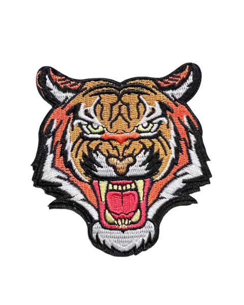 Roaring tiger embroidered iron on patch sold by Le Monkey House