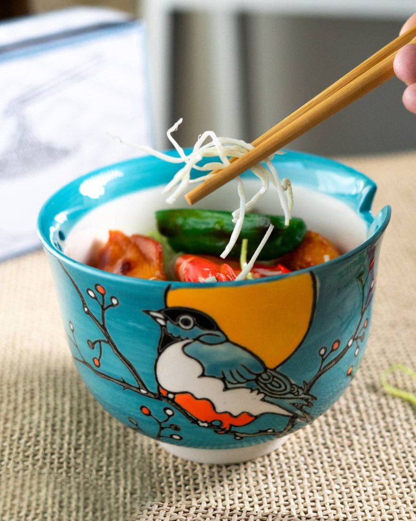 Colorful Robin ramen, Donburi, noodle bowl with chopsticks, by Urban Tokyo, sold by Le Monkey House
