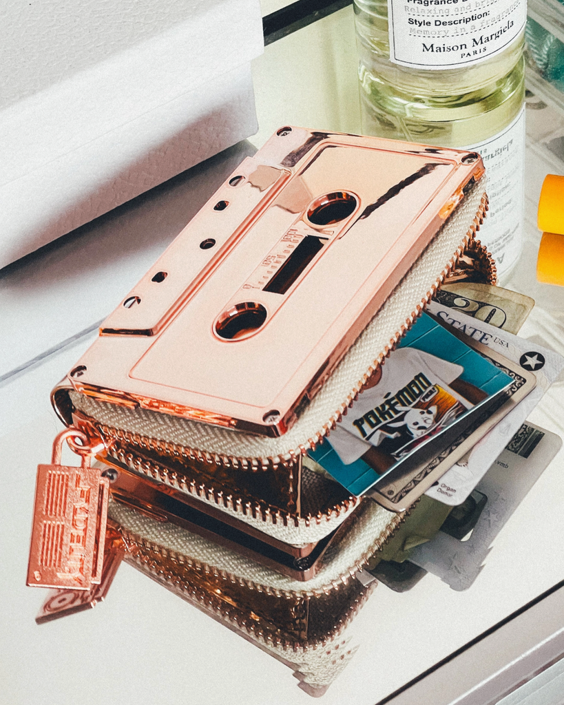 Rose Gold cassette tape wallet by Fydelity sold by Le Monkey House
