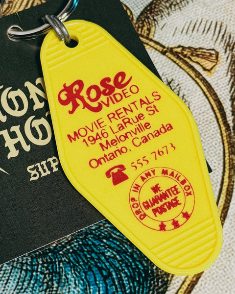 Rose Video, Schitt's Creek, retro style motel keychain, keyfob, by Three Sisters Design Co, sold by Le Monkey House