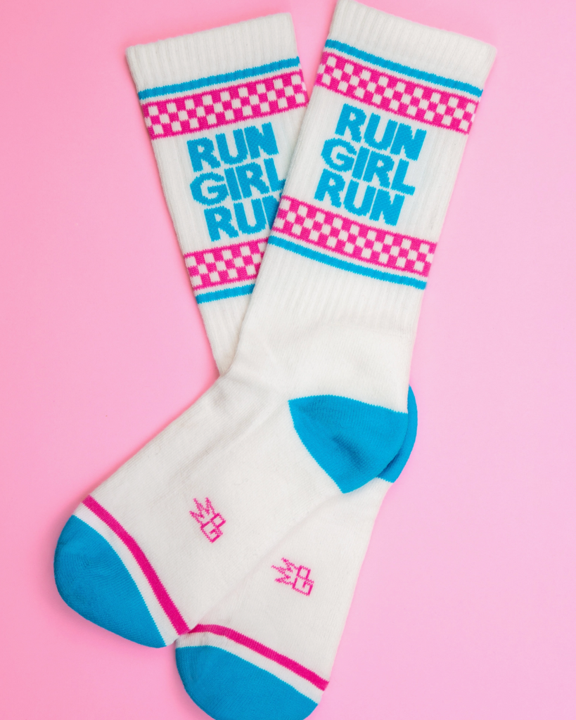 Run girl run retro gyms socks tube socks, by Gumball poodle Sold by Le Monkey House