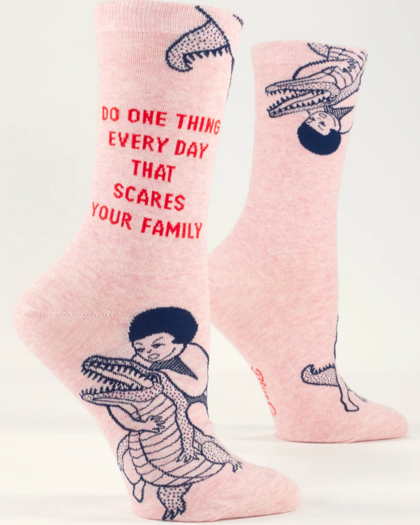 Do one thing every day that scares your family alligator crocodile wrestling women's socks by Blue Q, sold by Le Monkey House Culpeper, Virginia