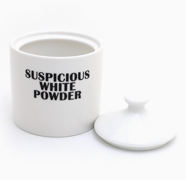 Suspicious White Powder, Funny Sugar bowl by Lenny Mud USA Sold by Le Monkey House