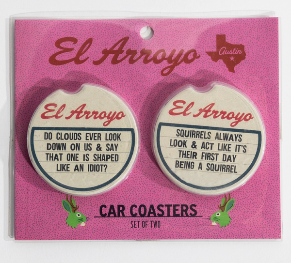 Car coasters set by El Arroyo Ceramic coasters Clouds and squirrels Sold by Le Monkey House