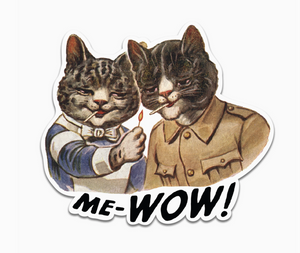Me-wow vintage smoking cats funny sticker by The Mincing Mockingbird Sold by Le Monkey House