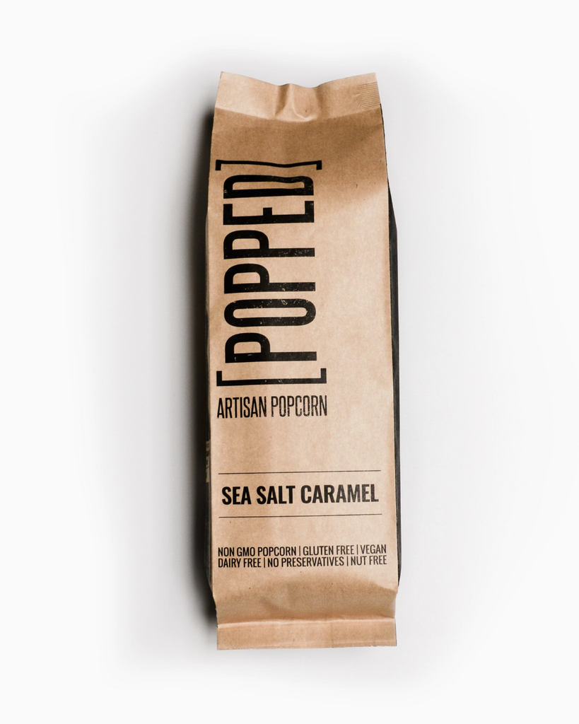 Sea salt caramel flavored POPPED artisan popcorn sold by Le Monkey House