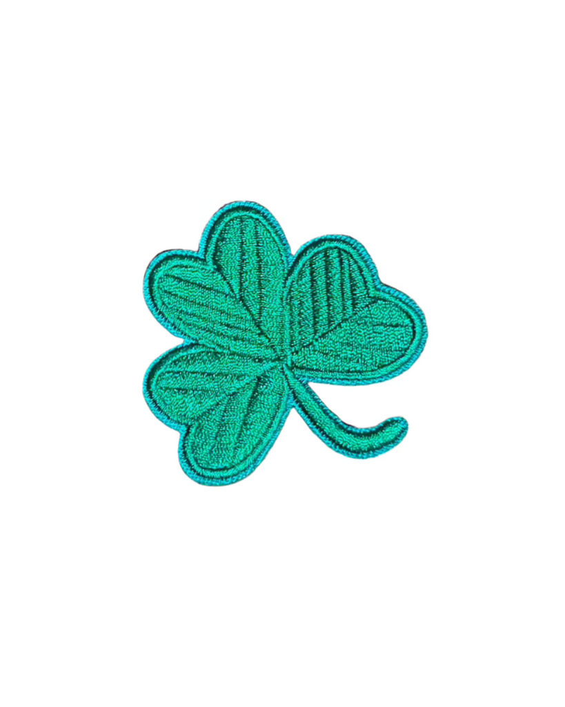 Kelly green shamrock embroidered iron on patch sold by Le Monkey House