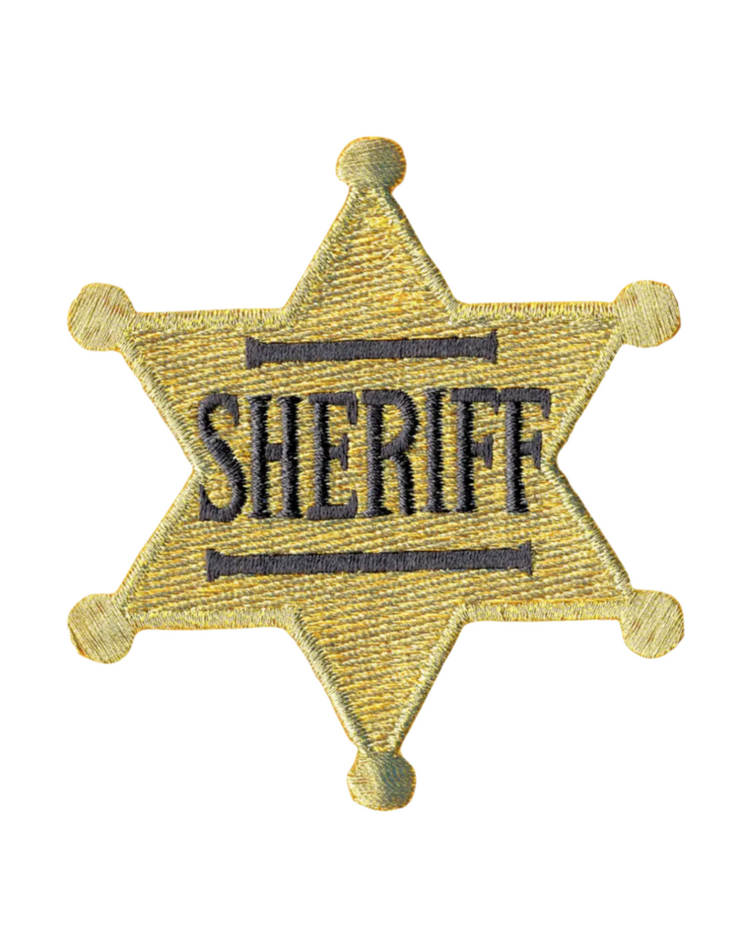 Gold metallic sheriff's badge star  iron on patch by Square deal recordings sold by Le Monkey House