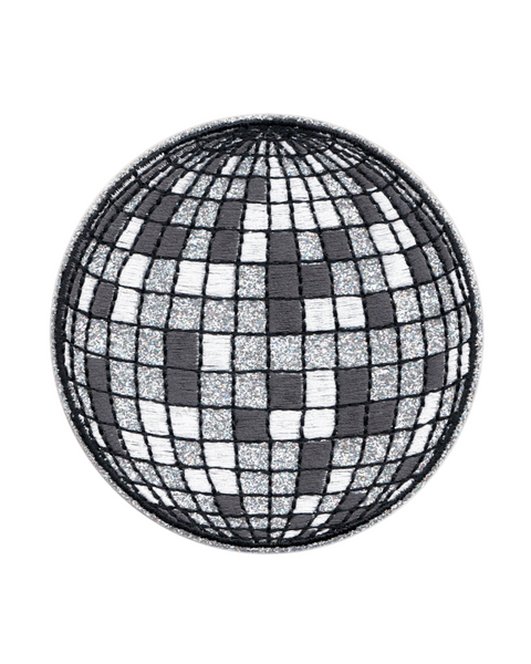 Shiny disco ball iron on patch from square deal recordings sold by Le Monkey House