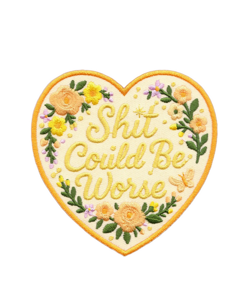 Shit could by worse yellow heart embroidered Iron on patch by Square Deal Recordings sold by Le Monkey House