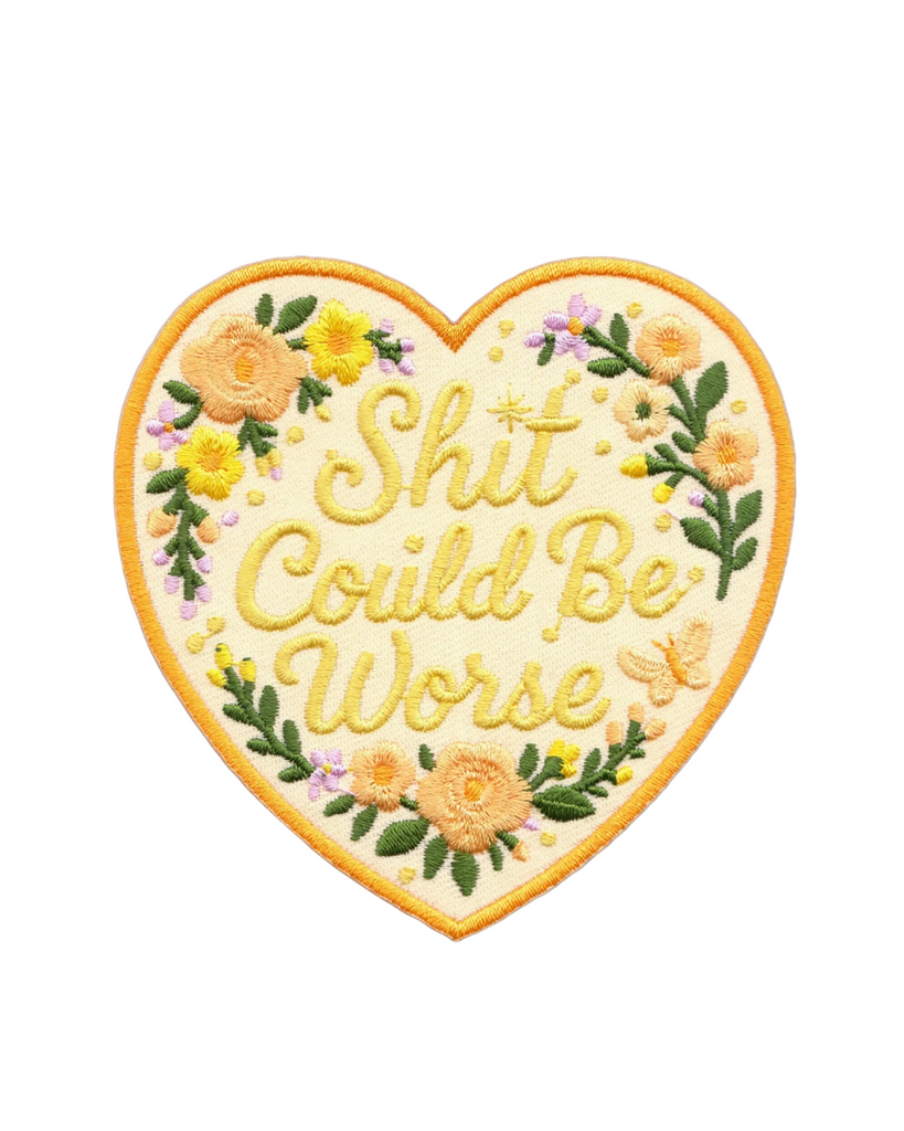 Shit could by worse yellow heart embroidered Iron on patch by Square Deal Recordings sold by Le Monkey House