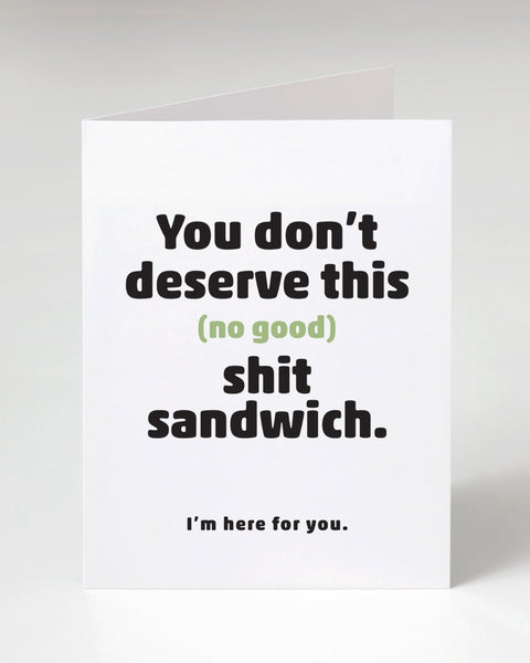 no good shit sandwich greeting card designed printed and sold by Le Monkey House