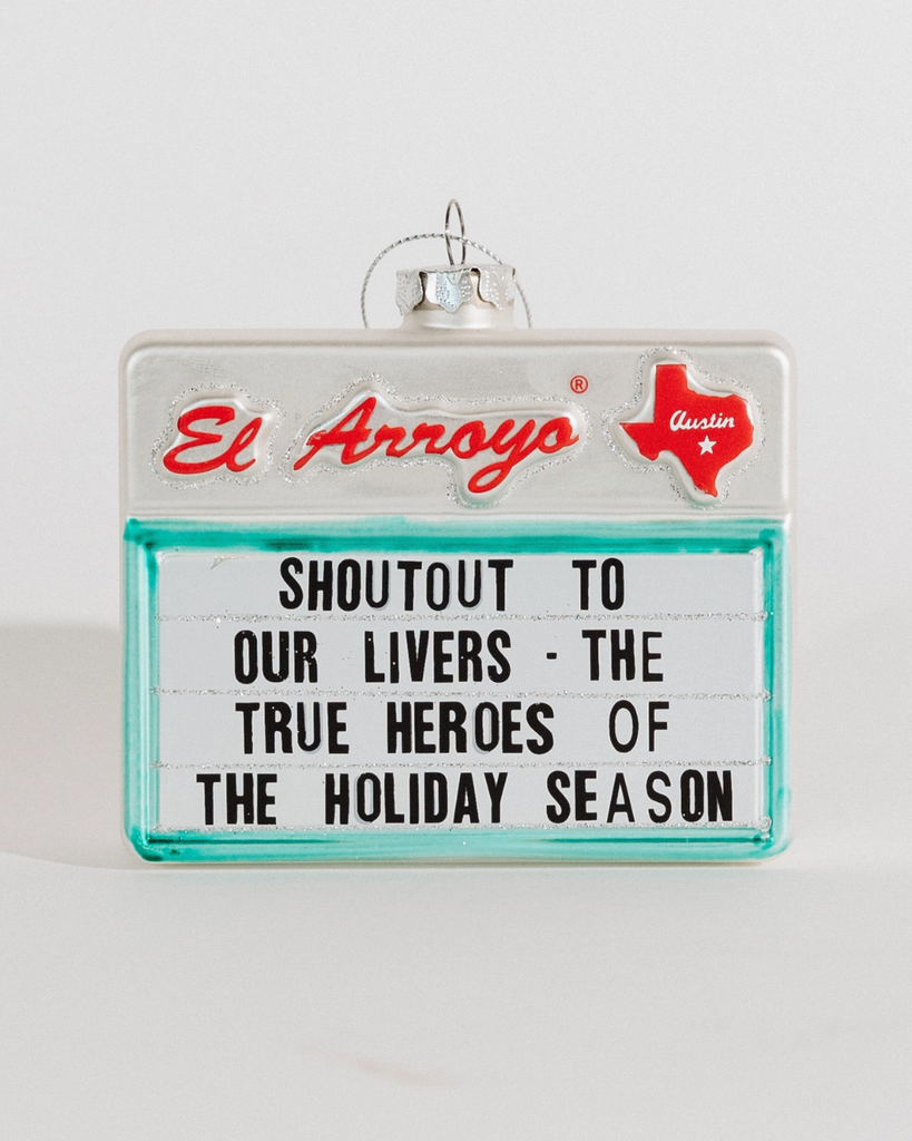 Shoutout to our livers glass ornament by El Arroyo sold by Le Monkey House