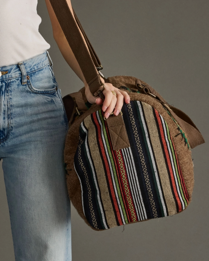 Wool and cotton western patterned and striped duffel bag by Panache Apparel Co. sold by Le Monkey House