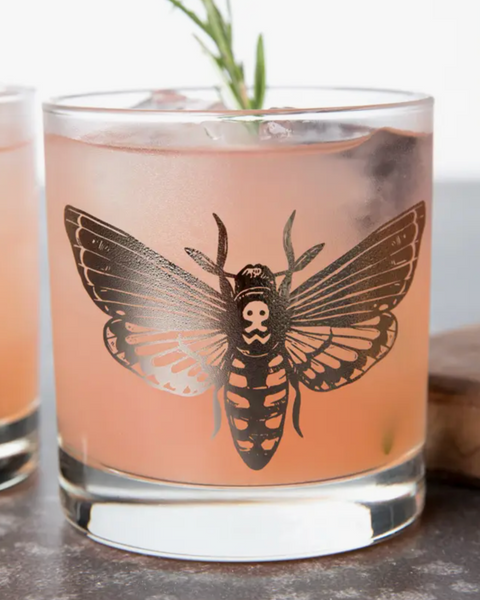 Silver moth death's head whiskey glass by counter couture sold by Le Monkey House