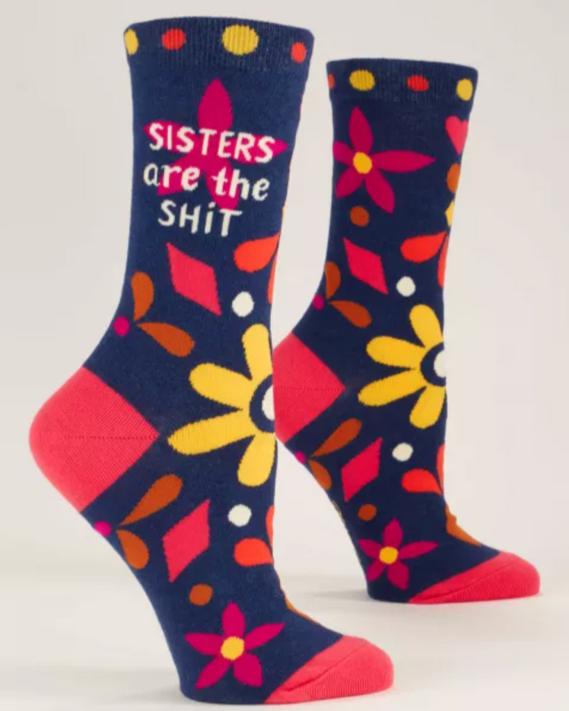 Sisters are the shit, flowery women's socks by Blue Q, sold by Le Monkey House Culpeper, Virginia