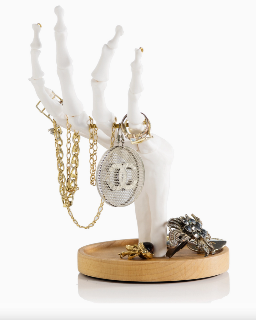 Skeleton hand tidy posable metal and plastic jewelry tidy - keep things in the palm of your hand - by Suck UK sold by Le Monkey House