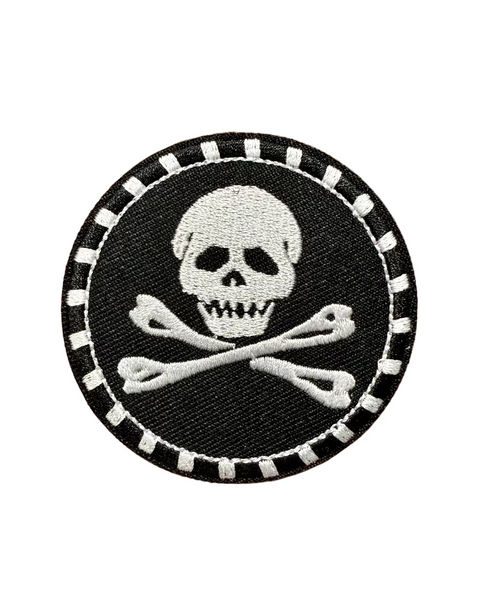 Skull and crossbones poker chip medallion patch embroidered iron on sold by Le Monkey House
