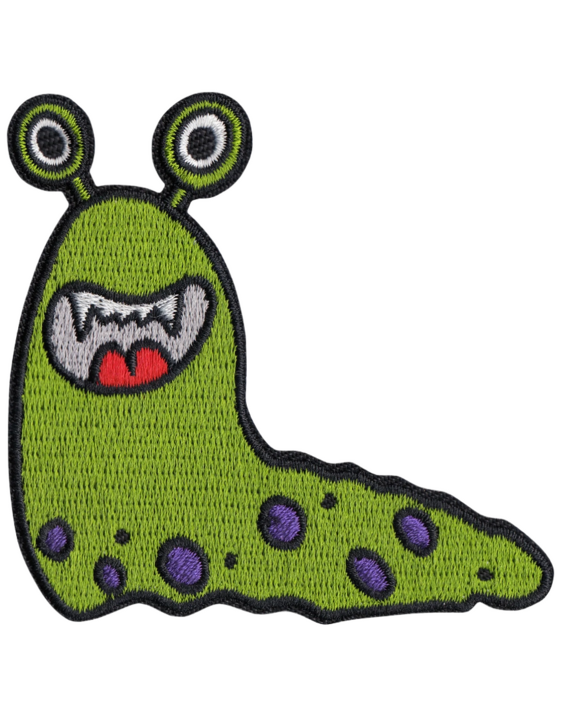 Green monster space slug embroidered iron on sew on patch by Square Deal Recordings sold by Le Monkey House