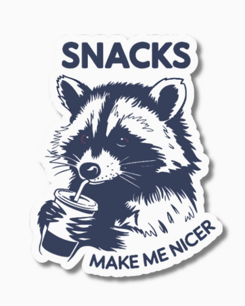 Snacks make me nicer raccoon sticker by Mystical monkey toes sold by Le Monkey House
