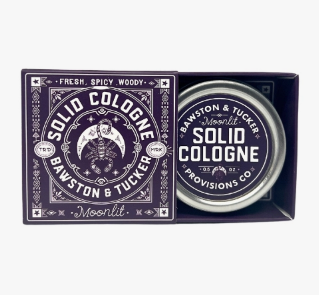 Bawston and Tucker Provisions Co. solid cologne fragrance, fresh spicy woody, Moonlit - sold by Le Monkey House