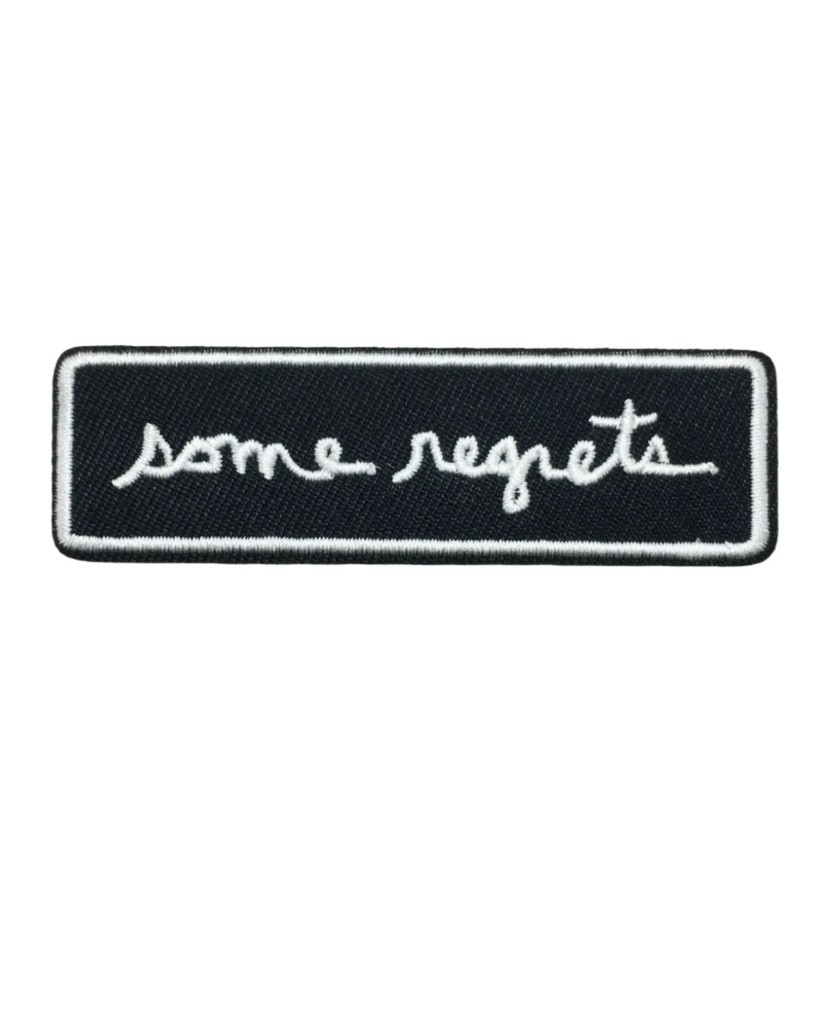 Some regrets black and white embroidered iron on patch by Shitty stuff sold by Le Monkey House