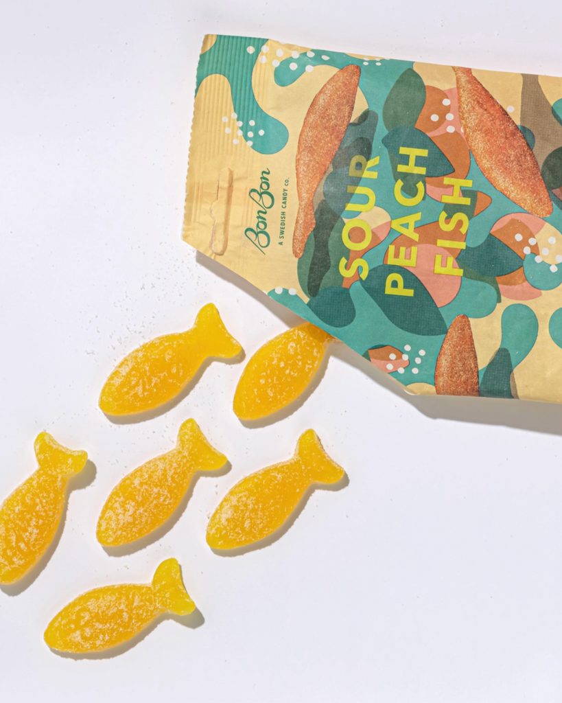 Sour Peach Swedish Candy fish by Bonbon NYC sold by Le Monkey House