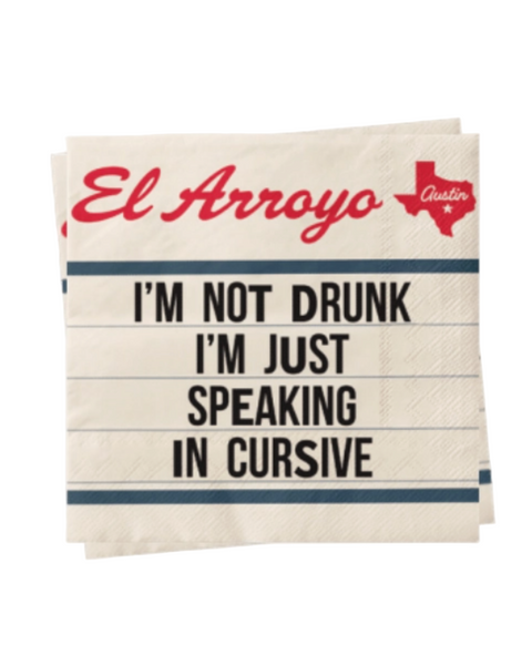 Speaking in cursive Spanish cocktail napkins by El Arroyo sold by Le Monkey House