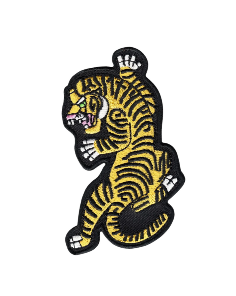 Vintage tattoo inspired stalking tiger embroidered iron on patch by Square Deal Recordings sold by Le Monkey House