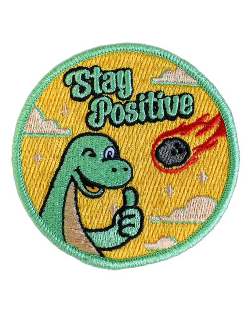 Stay positive embroidered iron on patch by Retrograde Supply Co sold by Le Monkey House