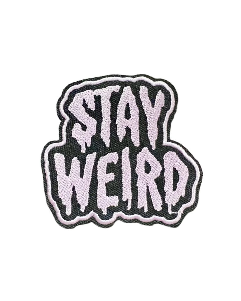 Stay Weird embroidered iron on patch sold by Le Monkey House