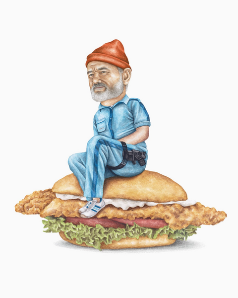Bill Murray The Life Aquatic Steve Zissou Celebs on Sandwiches watercolor drawing painting print sold by Le Monkey House