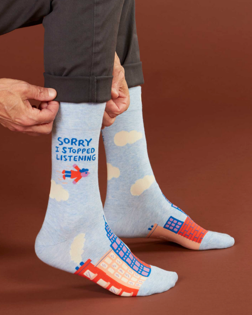 Sorry I stopped listening men's socks by Blue Q sold by Le Monkey House
