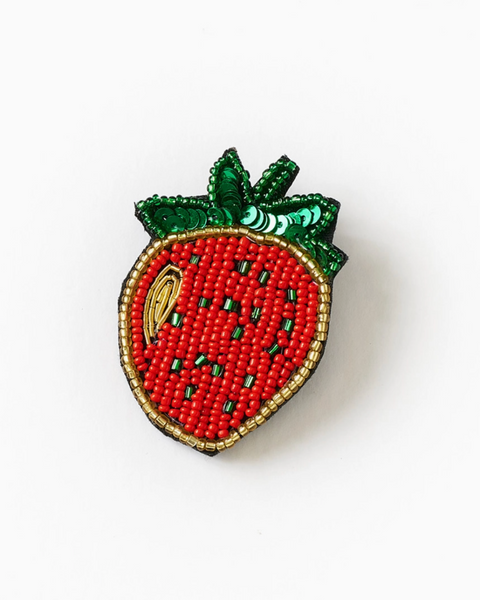Beaded strawberry brooch by Matr Boomie sold by Le Monkey House