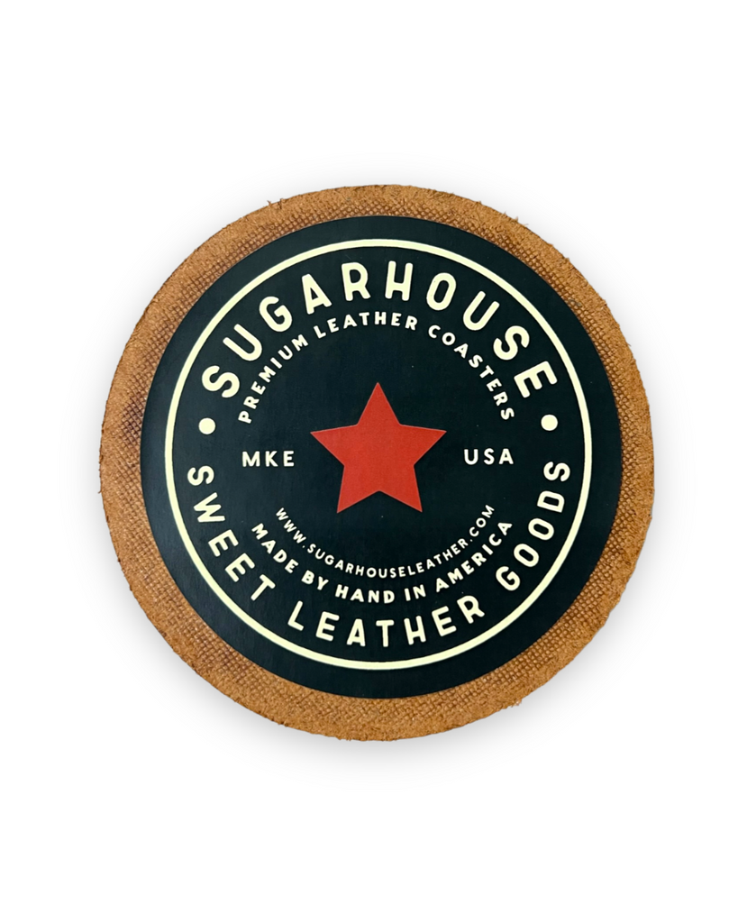 Drinks On Me Genuine Leather Handstamped Coaster by Sugarhouse Leather Sold by Le Monkey House