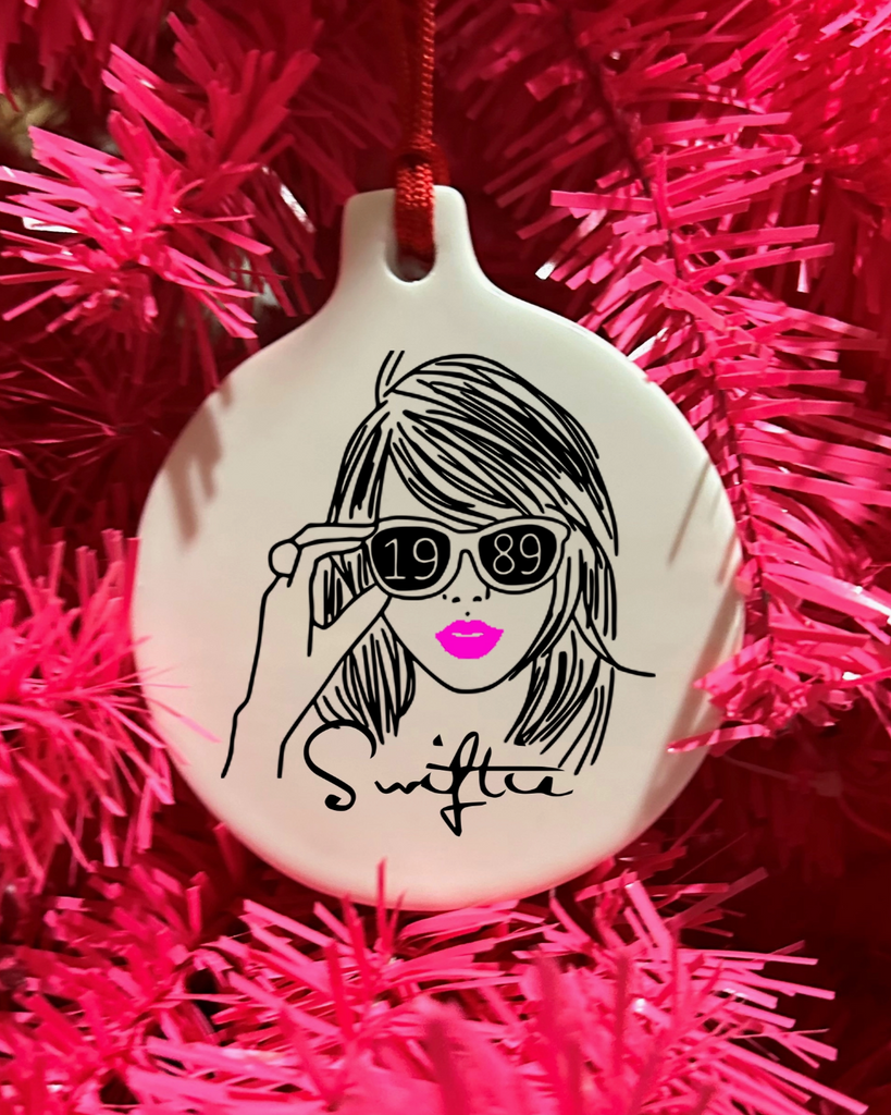 Swiftie Taylor Swift fan porcelain round Holiday Ornament by The Cheeky Tree sold by Le Monkey House