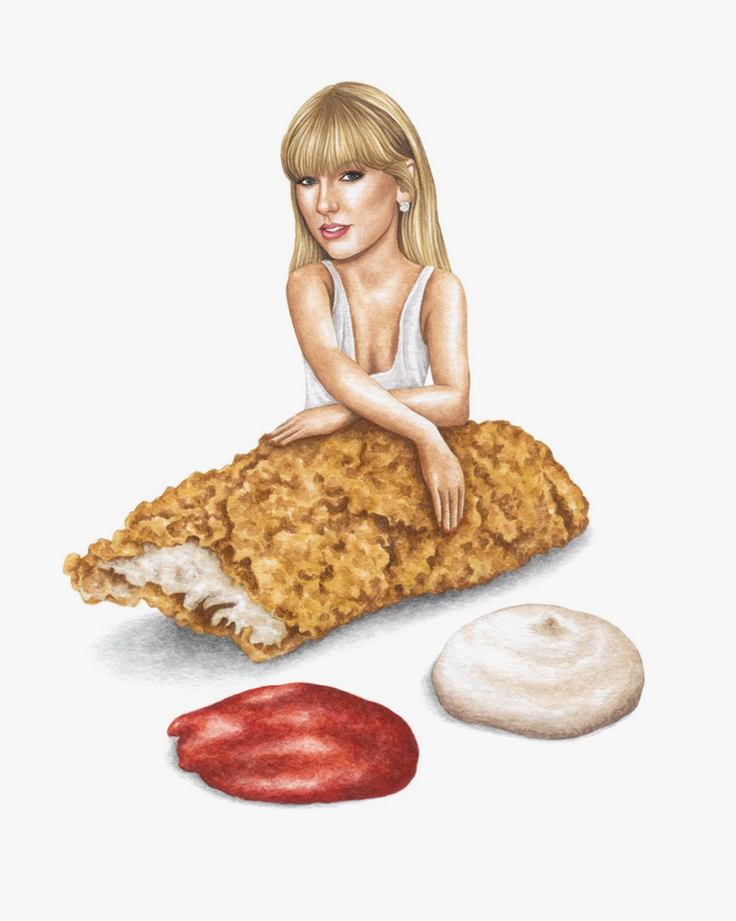 Taylor Swift with chicken tender celebs on Sandwiches 8x10 watercolor print sold by Le Monkey House