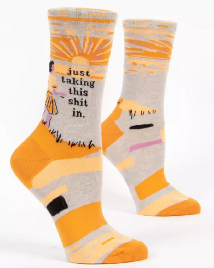 Just taking this shit in, sunrise, sunset, cute women's socks by Blue Q, sold by Le Monkey House Culpeper, Virginia